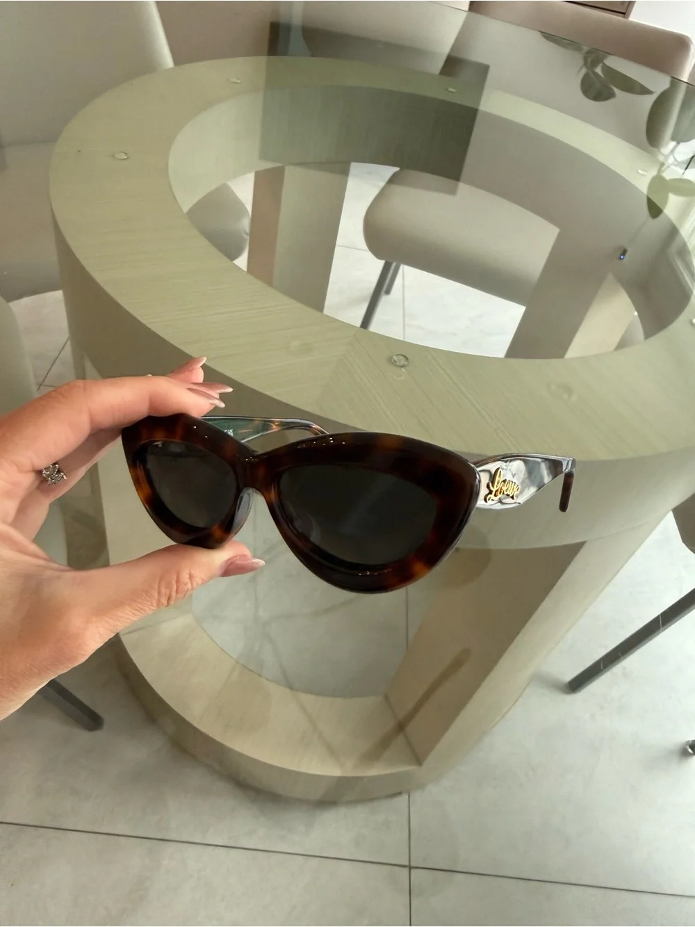 Loewe Tortoiseshell Cat-Eye Sunglasses with Gold Logo